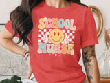 School Nurse T-Shirt: Retro Smiley Face, Checkerboard, Daisy Flowers Design thumbnail 3