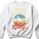 Pickleball Gildan Crewneck Sweatshirt, Crazy Pickleball Lady, Court Warm Up Retro Sunset Pullover Top thumbnail 2
