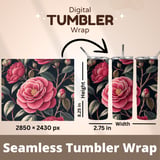Pink Camellia Tumbler Design, Digital Download, Floral PNG, Watercolor Flowers, Printable Paper, Junk Journal, Scrapbooking, Sublimation thumbnail 7
