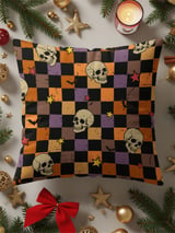 Spooky Skull Bat Stars Halloween Velveteen Blanket, Grunge Checkerboard Woven Throw, Alt Aesthetic Cozy Pillow thumbnail 10