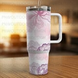 40oz Tumbler Sublimation Wrap, Seamless Distressed Tapered, Pink Lace Floral Digital Design, Elegant Flower Tumbler Design, Pink Flower PNG thumbnail 4