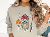 Swedish American Halloween Sweatshirt and T-shirts, Viking Skull Sweatshirt, Halloween Costume, Sweden Flag Eyes, Spooky Season Apparel thumbnail 1