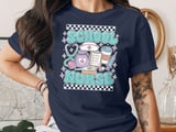 School Nurse T-Shirt: Retro Bubble Letters, Medical Stethoscope, Coffee Cup Design thumbnail 4