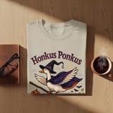 Honkus Ponkus T-Shirt, Funny Goose Witch Shirt, Halloween Tee, Spooky Season Apparel, Witch Goose on Broomstick, Halloween Gift thumbnail 1