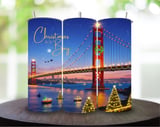 Christmas on the Bay 20oz Skinny Tumbler Wrap Digital Design - Golden Gate Holiday SF Christmas City View Seamless Tumbler PNG thumbnail 1