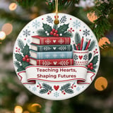 Teacher Christmas Ornament, Teaching Hearts Shaping Futures Holiday Decor, Cute Educator Appreciation Gift, Festive Bookish Tree Ornaments thumbnail 2