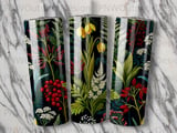 Dark Floral Tumbler Wrap PNG, Botanical Sublimation Design, Seamless 20oz Skinny Tumbler Digital File thumbnail 7