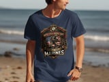 United States Marine Corps Semper Fidelis T-Shirt | USMC Emblem Patriotic Military Veteran Gift | American Flag Graphic Tee thumbnail 4