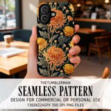 Chrysanthemum Tumbler Design, Watercolor Flowers, Junk Journal, Printable Tumbler PNG, Scrapbooking Paper, Floral Background Digital thumbnail 6
