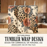Digital Pattern, Leopard Print, Floral, Rose, Seamless Pattern, Digital Bundle, Fabric Design, Tumbler Wrap Design, Sublimation Design thumbnail 2