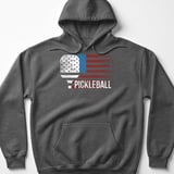 Pickleball Gildan Fleece Hoodie, Pickleball Patriotic USA Flag Graphic Print, Warm Court Pullover thumbnail 4