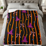 Witch Hat Velveteen Blanket - Spooky Cute Halloween Throw Pillow, Whimsical Orange & Black Stripe Witchy Home Decor Gift thumbnail 6