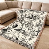 Vintage Halloween Woven Blanket, Dark Gothic Throw Pillow, Spooky Raven Jack O Lantern Toile Blanket, Victorian Dark Academia Home Decor thumbnail 11