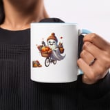 Halloween Mug, Cute Ghost, Squirrel, Pumpkin, Fall Decor, Autumn Leaves, Spooky Season, Bicycle Ride, Cozy Gift, Holiday Coffee Cup thumbnail 8