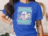School Nurse T-Shirt: Retro Bubble Letters, Medical Stethoscope, Coffee Cup Design thumbnail 2
