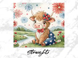 Patriotic Highland Cow 20oz Seamless Tumbler Wrap, 4th of July Cow Tumbler Design, Cute Animal Sublimation, USA Flag Tumbler Wrap thumbnail 4