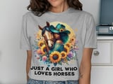 Just A Girl Who Loves Horses T-Shirt, Floral Horse Lover Shirt, Cowgirl TShirt, Western Tee, Horseback Riding Gift, Equestrian Style thumbnail 7