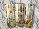 Highland Cow Tumbler, Cute Cow Wrap, Floral Tumbler, 20oz. Seamless Tumbler Wrap, Cow Tumbler Design, Farm Animal Tumbler, Daisy Cow thumbnail 2