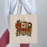 Coffee Weather Sweatshirt, Cozy Fall Coffee Lover Hoodie, Rustic Quilted Patchwork Print Autumn Aesthetic Crewneck, Cute Fall Tote Bag thumbnail 19