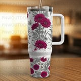 Luxury Gerbera Daisy 40oz Tumbler Wrap, Seamless Distressed Tapered Sublimation Design, Butterfly Botanical Floral Digital PNG, Free Car thumbnail 2
