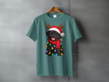 Black Pug Dog Santa Hat Reindeer Antlers Red Scarf Christmas Lights Standard T-Shirts thumbnail 9