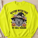 Resting Witch Face Pit Bull Sweatshirt | Halloween Pittie Shirt | Pit Bull Mom Gift | Bully Breed Apparel thumbnail 2