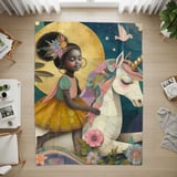 Afro Girl Unicorn Blanket Pillow Case: Dreamy Floral Art, Magical Fantasy thumbnail 5