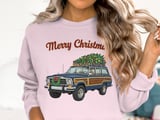 Merry Christmas Wagoneer Xmas Tree Sweatshirt, Vintage Car Print, Holiday Vehicle Art, Gift for Car Lovers, Christmas Decor thumbnail 5