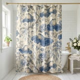 Whimsical Blue Lotus Frog Pond Shower Curtain thumbnail 1