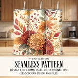 Autumn Flowers Tumbler Design, Watercolor Floral Digital Papers, Printable Tumbler PNG, Scrapbooking Paper, Digital Download thumbnail 2