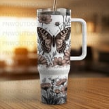 40oz Tumbler Sublimation PNG, Distressed Butterfly Floral Tumbler Wrap, Tapered Seamless Digital Design, Free Car Coasters PNG Download thumbnail 4