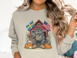 Swedish American Halloween Sweatshirt and T-shirts, Wolf, American Flags, Swedish Flags, Eating Meatballs, House, Pumpkins, Holiday Gift thumbnail 1