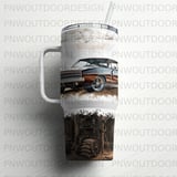 Classic Muscle Car 40oz Tumbler Wrap Sublimation Design | Distressed Garage Tapered PNG Seamless Automotive File + Car Coasters Digital thumbnail 11
