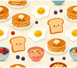 Digital Breakfast Pattern, Pancakes, Eggs, Toast, Cereal, Kawaii Food, Digital Bundle, Seamless Pattern, Digital Paper, Clipart, Commercial thumbnail 8