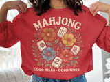 Vintage Floral Mahjong Gift, Good Tiles Good Times Game Night Decor, Botanical Mahjong Tile Art Print, Hostess Gift for Mahj Player thumbnail 4