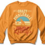 Pickleball Gildan Crewneck Sweatshirt, Crazy Pickleball Lady, Court Warm Up Retro Sunset Pullover Top thumbnail 9