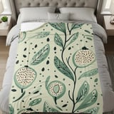 Blanket Pillow and Pillow Case: Botanical Green, Neutral Hues, Leaf and Fruit Pattern thumbnail 4