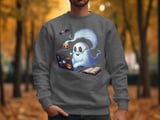 Spooky Ghost T-Shirt, Halloween Shirt, Funny Graphic Tee, Ghost with Laptop Shirt, Bat Design, Pumpkin Cup, Halloween Gift, Geek Shirt thumbnail 5