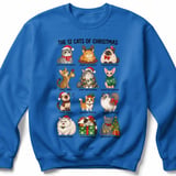 12 Cats of Christmas Breeds Illustrated Xmas Graphic Print Standard T-Shirts for Cat Lovers thumbnail 12