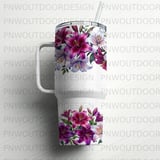 40oz Tumbler Sublimation PNG, Distressed Lily Floral Seamless Wrap, Purple White Flowers Mom Tumbler Design, Add Name, Digital Download thumbnail 4