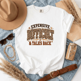 Expensive Difficult Talks Back PNG, Leopard Print Funny Quote Design, Distressed Varsity Digital Download thumbnail 1