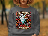 Leaf Me Alone Im Happy T-Shirt, Funny Ghost Tee, Fall Leaves, Sugar Skull, Halloween Shirt, Autumn Season Shirt thumbnail 6