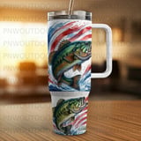 Bass Tumbler Wrap, 40oz Sublimation Design, American Flag Fish, Seamless Patriotic Tapered, Digital Download for Crafts thumbnail 5