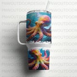 Colorful Octopus Tumbler Wrap, 40oz Sublimation Design, Seamless Tapered, Distressed Effect, Ocean Art Digital Product thumbnail 5