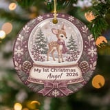Baby First Christmas Ornament, Custom Woodland Deer Snow Globe Keepsake, Personalized Fawn Ornaments, Rustic Winter Holiday Tree Decor thumbnail 2