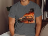 Grand Wagoneer T Shirt, Skeleton Driver, Car On Fire Tee, Automotive Enthusiast Gift, Hot Rod Tee Shirt, Car Lover Apparel, Burning Car thumbnail 4