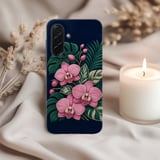 Pink Orchid Tough Phone Case Faux Embroidery Floral Botanical Cover Cottagecore Tropical Flower Case Plant Mom Gift for Her Aesthetic Phone thumbnail 3