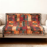 Modern Abstract Art Velveteen Blanket, Geometric Woven Throw Pillow, Red Orange Eclectic Decor, Contemporary Home Art Statement thumbnail 6