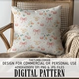 Digital Pattern Bundle, Tea Cup, Macarons, Bows, Floral Digital Paper, Seamless Pattern, Fabric Design, Scrapbooking Paper, Digital Download thumbnail 5
