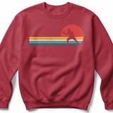 Pickleball Gildan Crewneck Sweatshirt, Retro Sunset Player Silhouette Vintage Stripes, Court Warm Up thumbnail 5